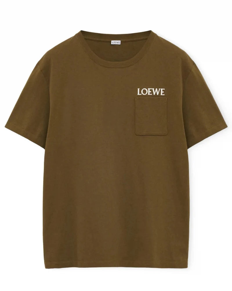 Loewe Pocket Embroidered Logo T-Shirt Khaki
