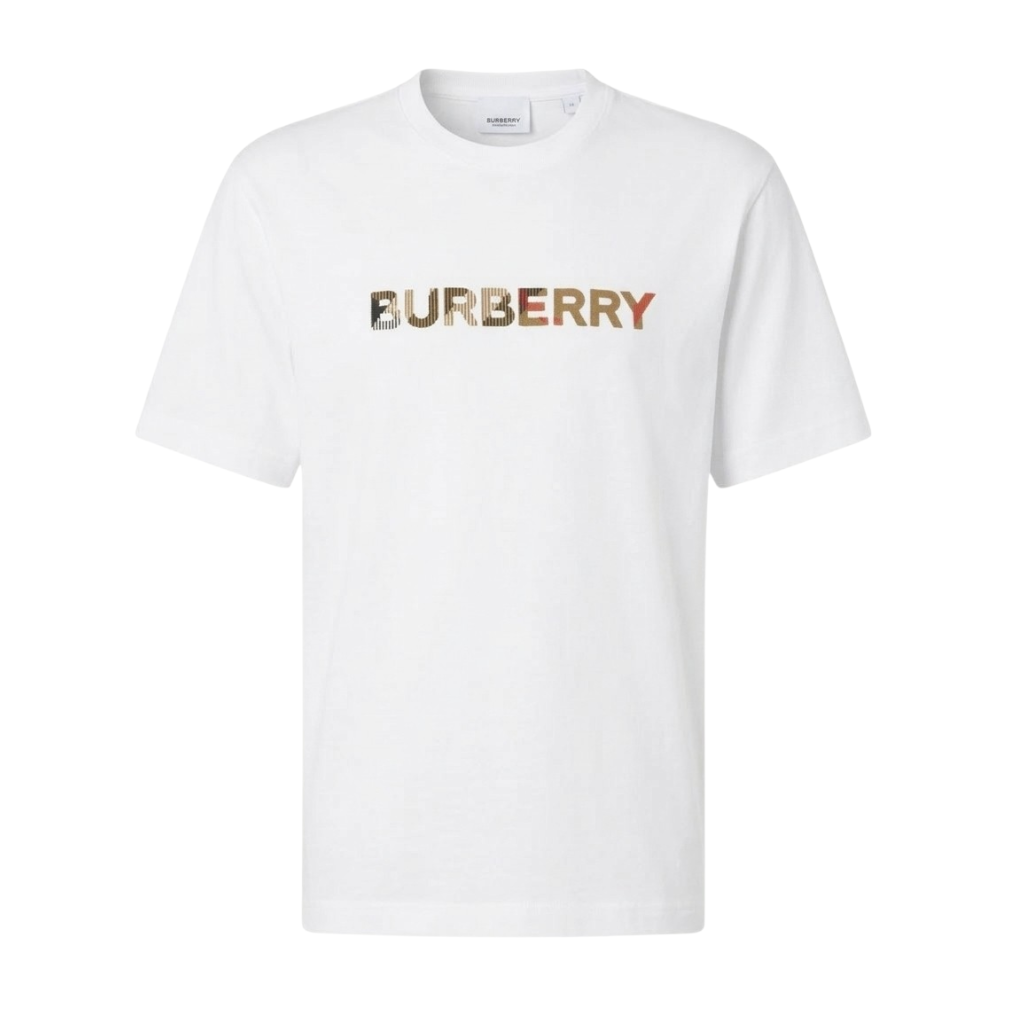 Burberry Check Logo Embroidered T Shirt White