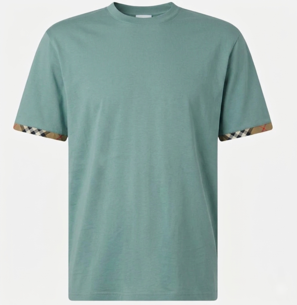 Burberry Ellison Check Sleeve T Shirt Aqua Green