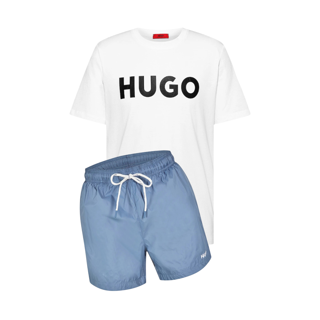 Hugo Logo Shorts Set White/Blue