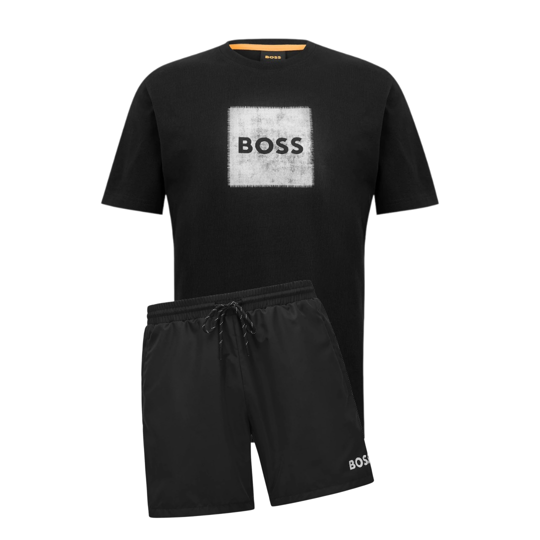 Hugo Boss Stitch Print Shorts Set Black
