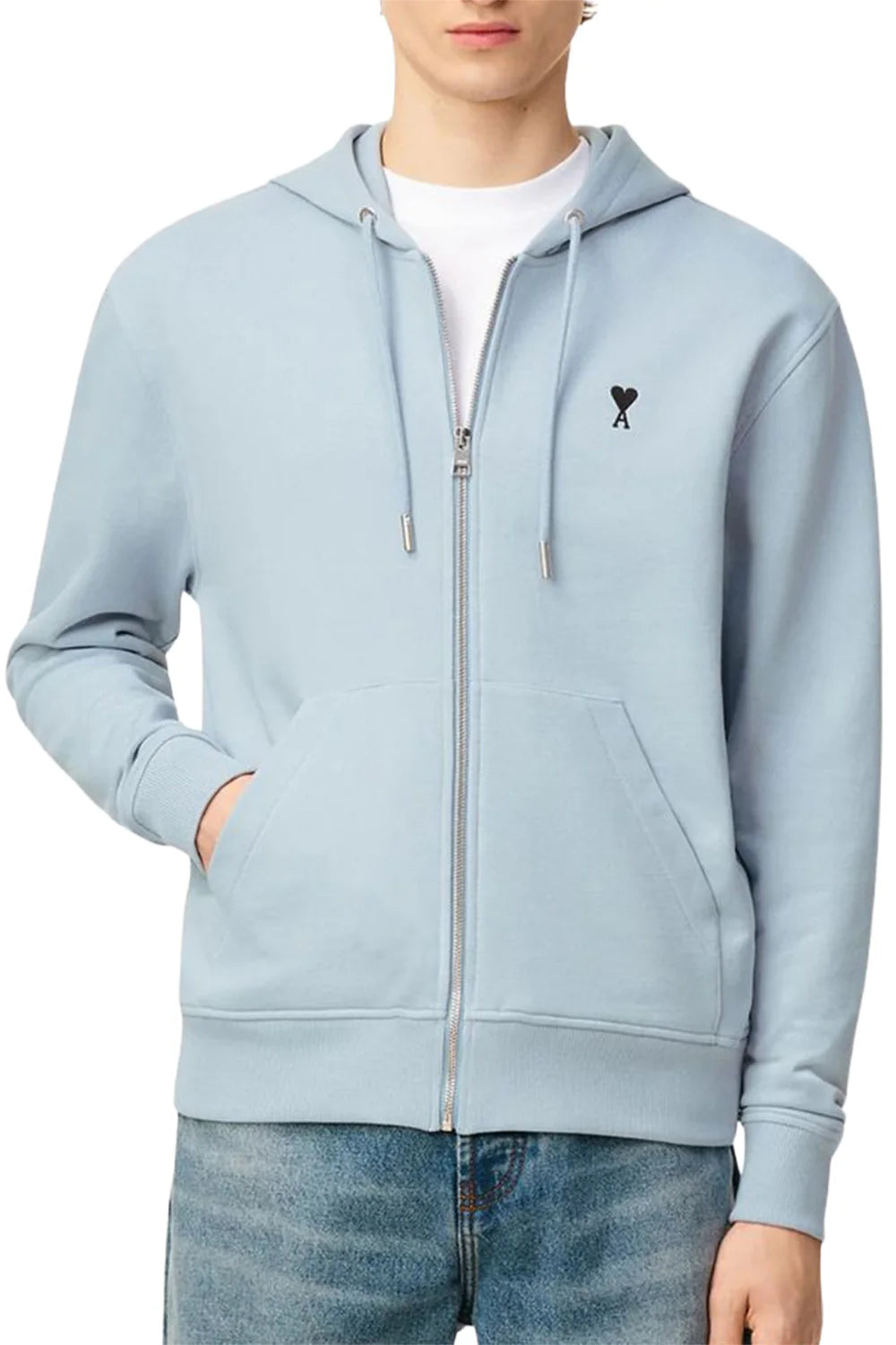 Ami Paris Logo Zip Hoodie Sky Blue