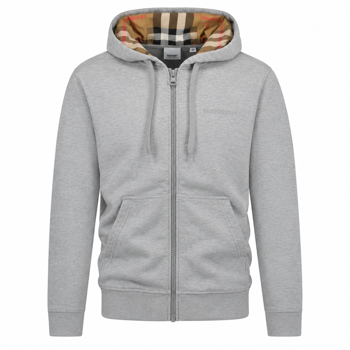 Burberry Check Zip Hoodie Grey