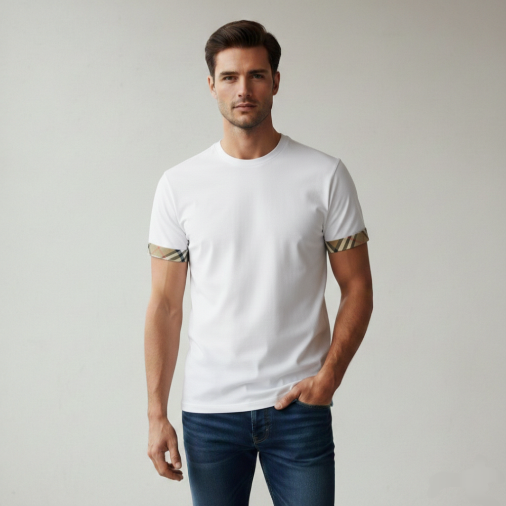 Burberry Ellison Check Sleeve T Shirt White