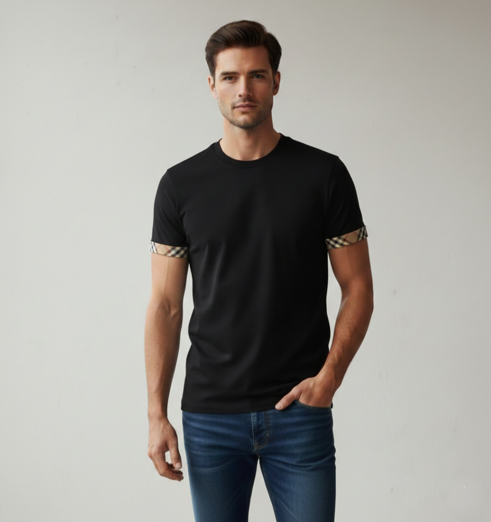 Burberry Ellison Check Sleeve T Shirt Black