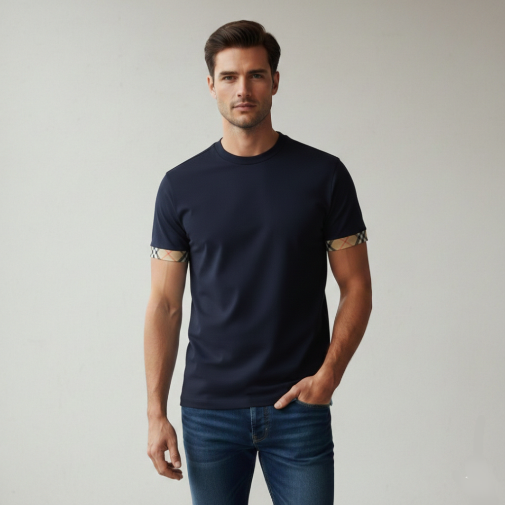 Burberry Ellison Check Sleeve T Shirt Navy