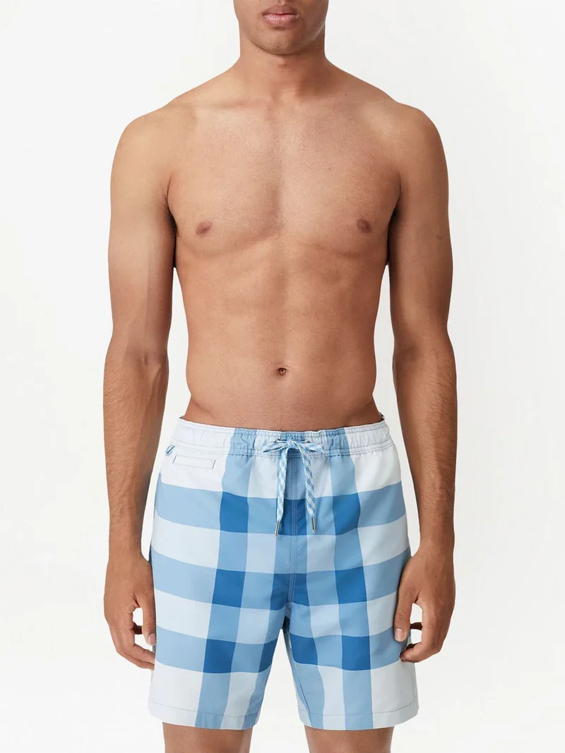 Burberry Check Swim Shorts Sky Blue