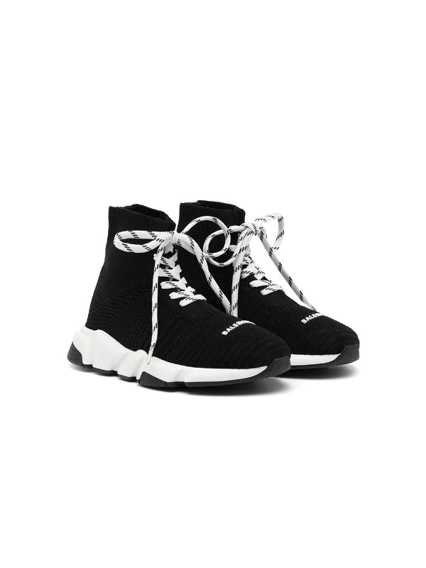 Kids Balenciaga Laced Speed Black/White