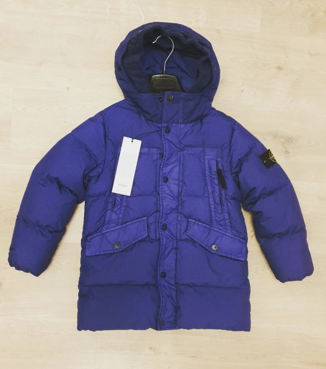 Kids Stone Island Long Down Jacket Royal Blue