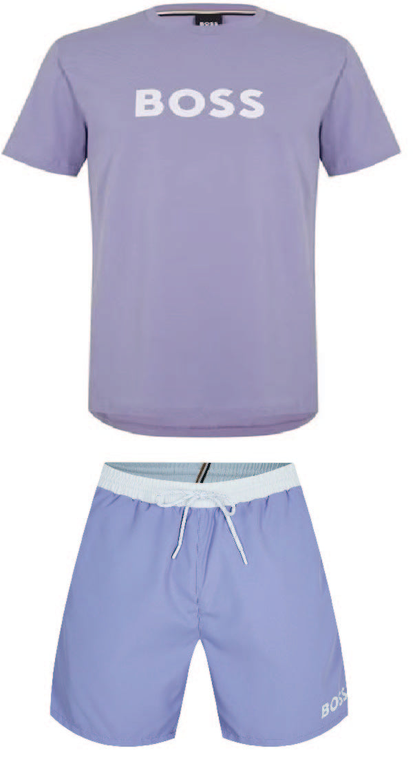 Hugo Boss Logo Shorts Set Lilac