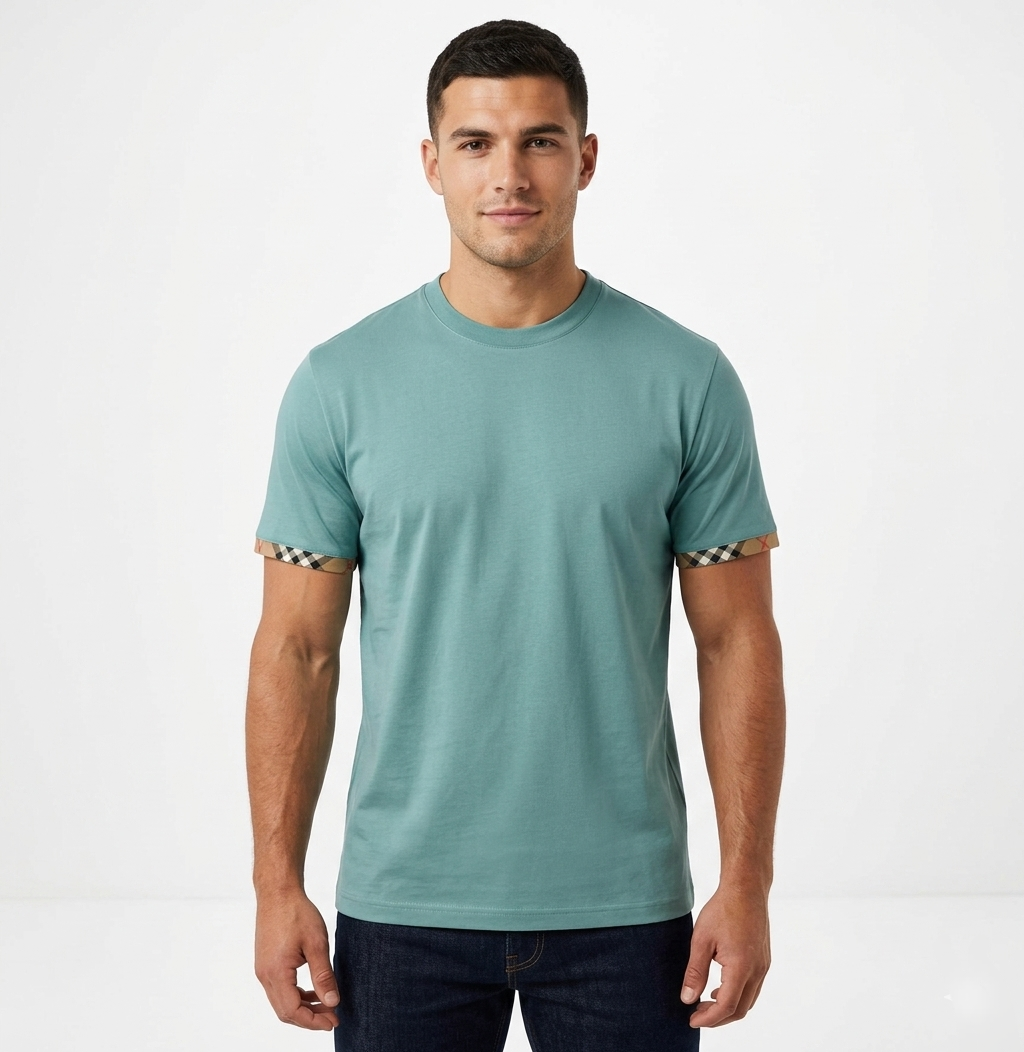 Burberry Ellison Check Sleeve T Shirt Aqua Green