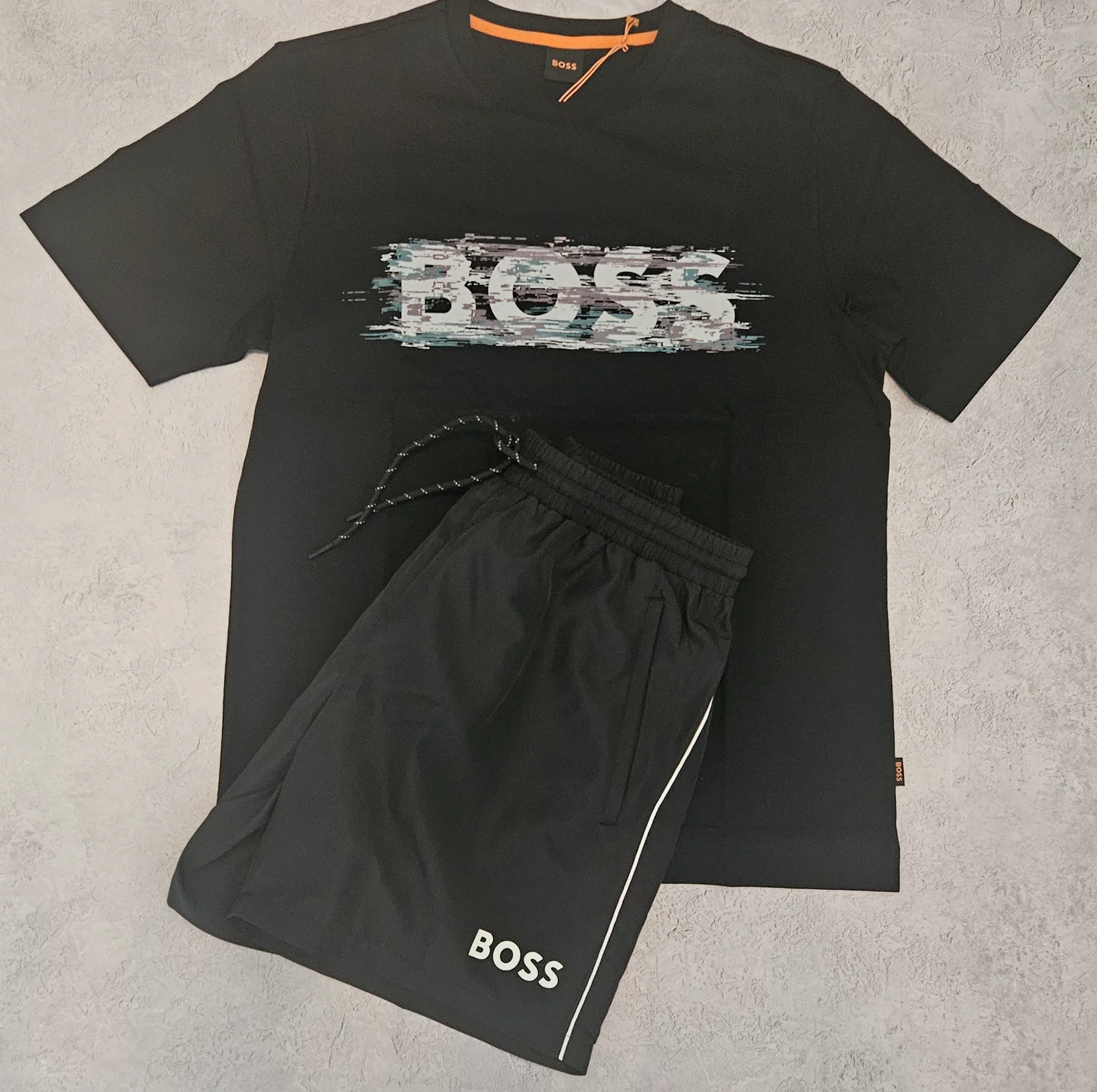 Hugo Boss Pixal Logo Shorts Set Black