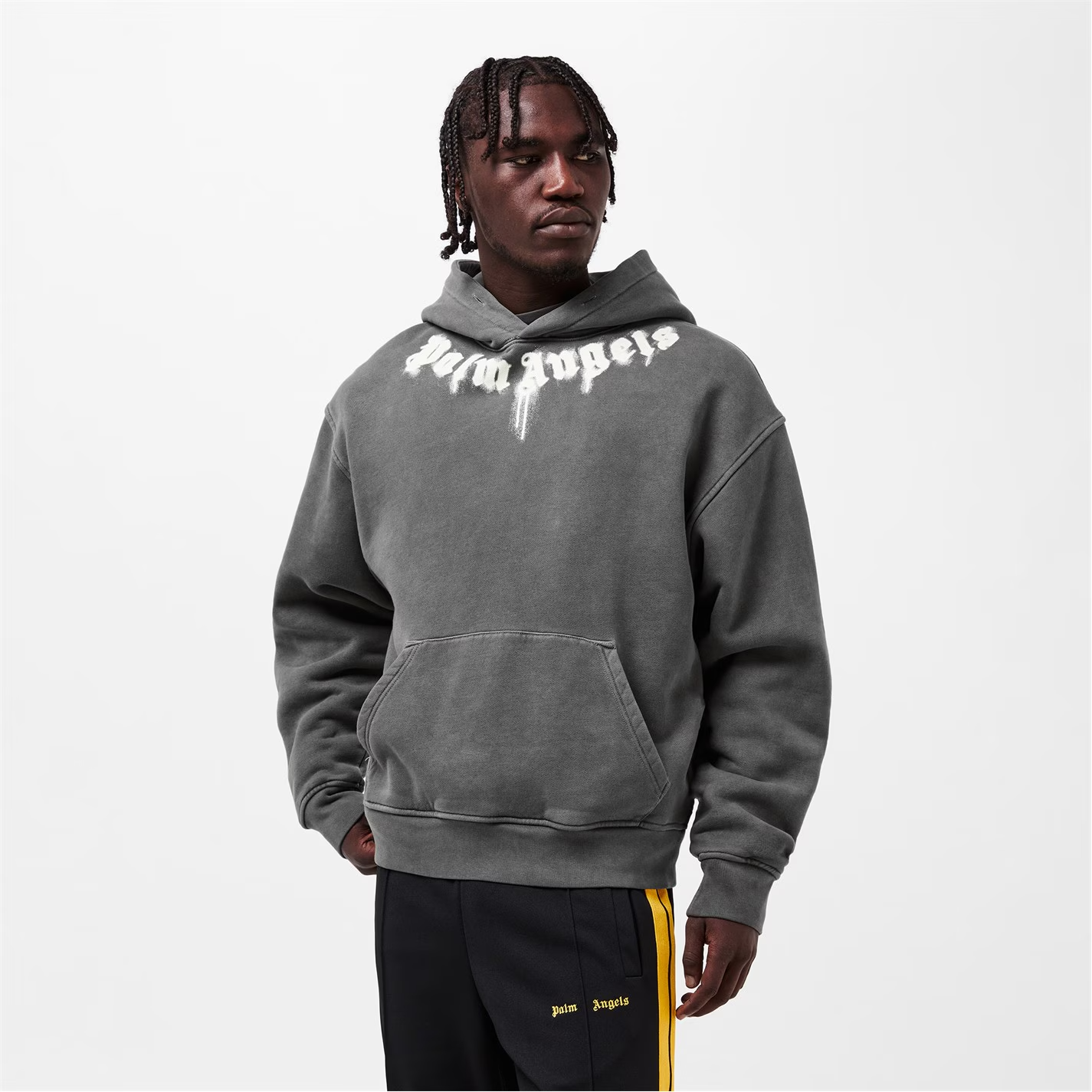 Palm Angels Sprayed Logo Hoodie Grey