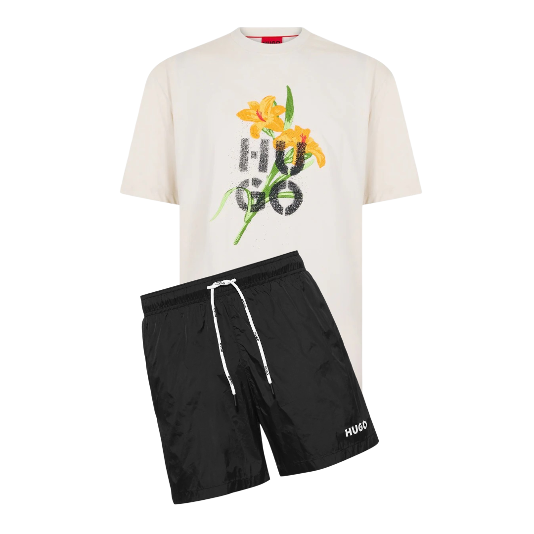 Hugo Flower Logo Shorts Set Black/White