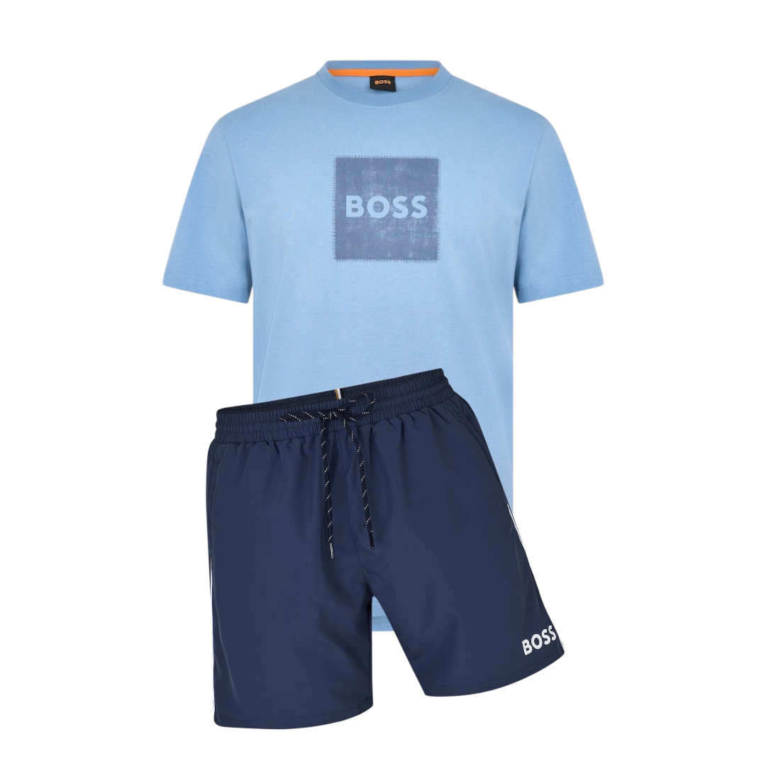 Hugo Boss Stitch Print Shorts Set Blue