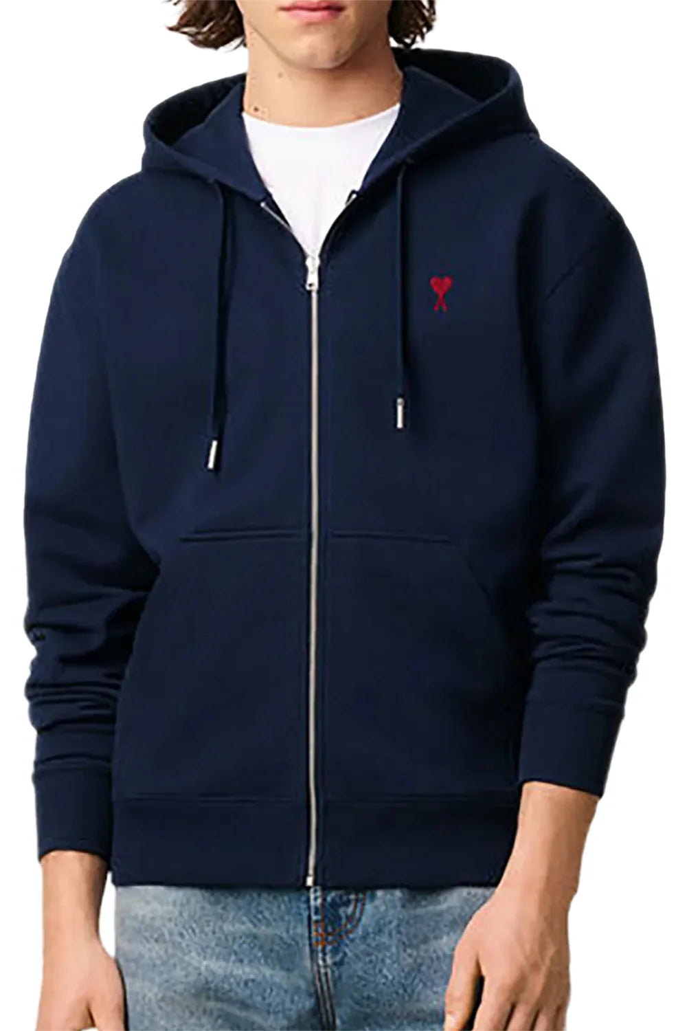 Ami Paris Logo Zip Hoodie Navy