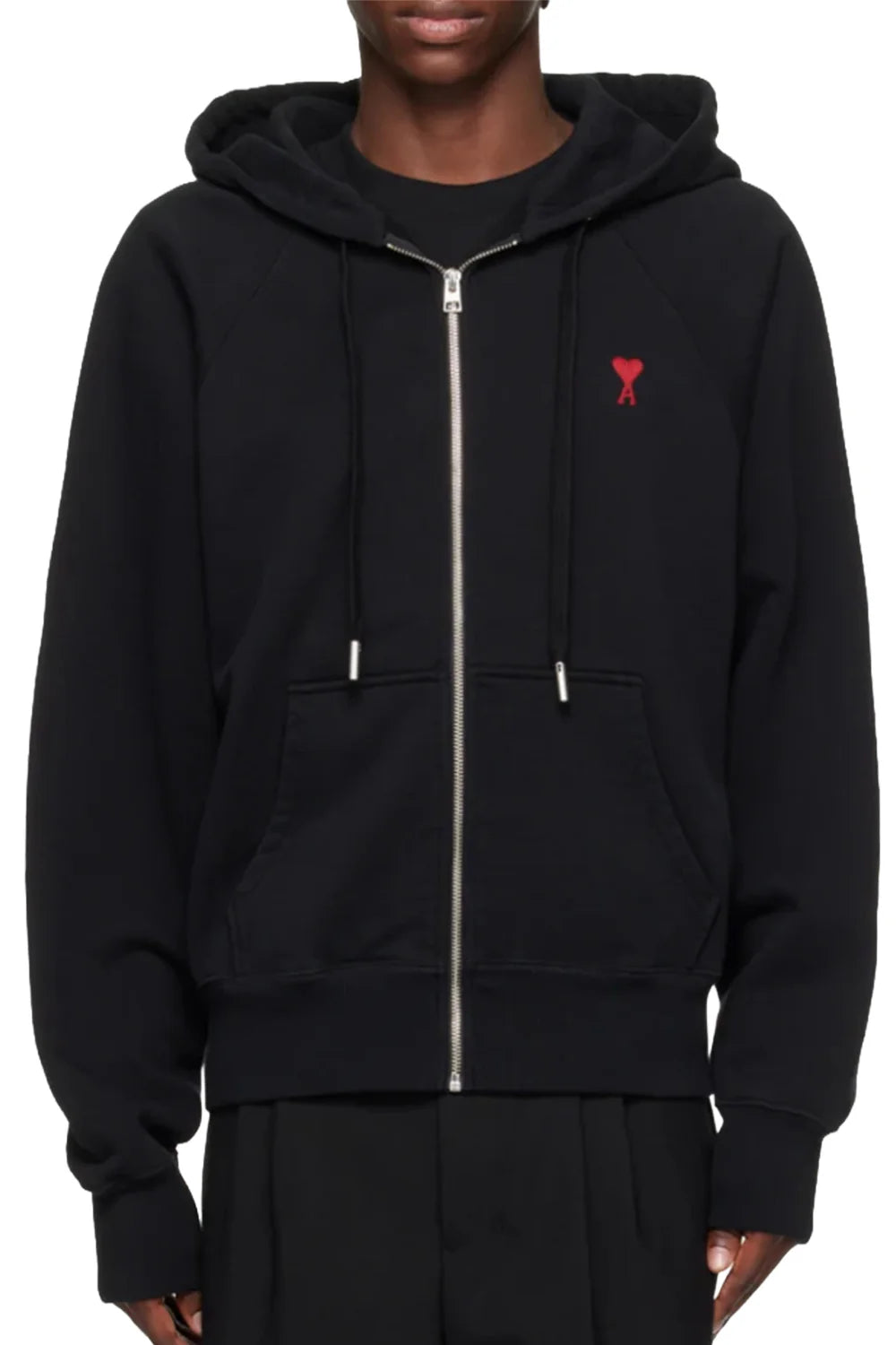 Ami Paris Logo Zip Hoodie Black