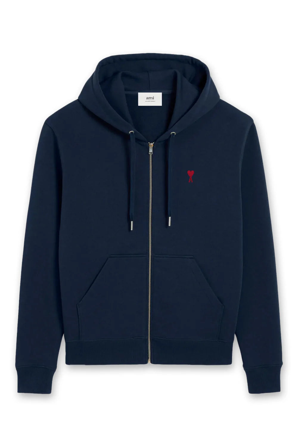 Ami Paris Logo Zip Hoodie Navy