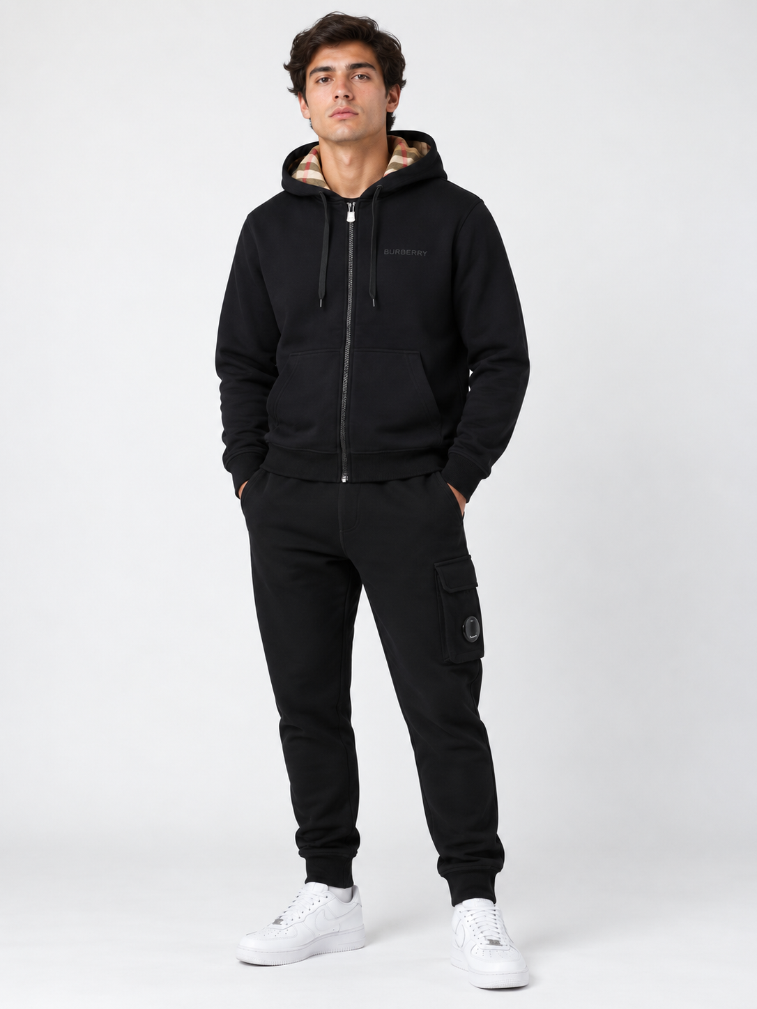 Burberry Check Zip Hoodie Black