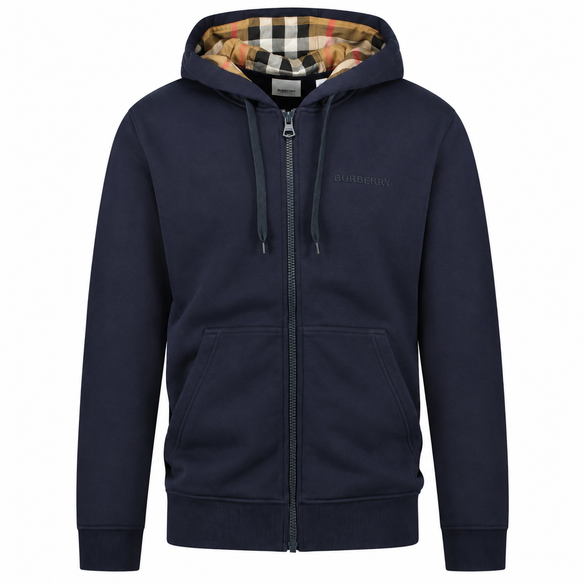 Burberry Check Zip Hoodie Navy