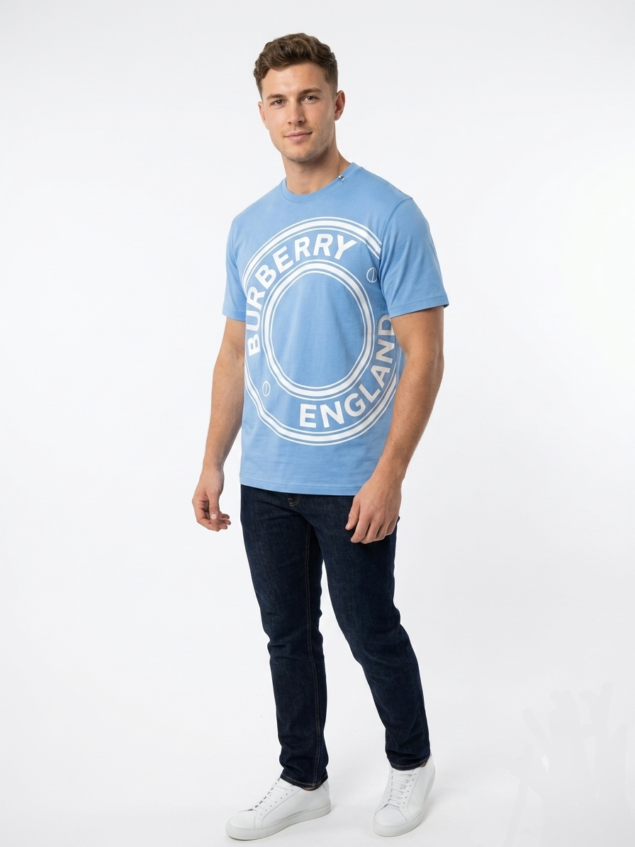 Burberry Graphic Print T Shirt Pale Blue