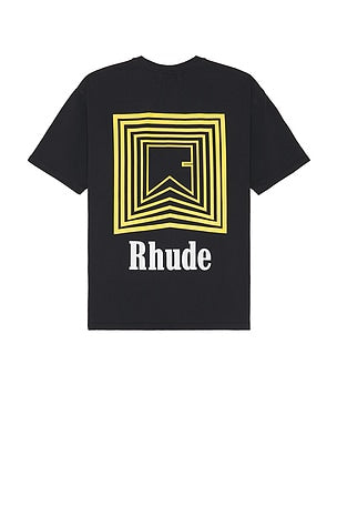 Rhude CHEVRON LOGO REPEAT T Shirt Black/Yellow