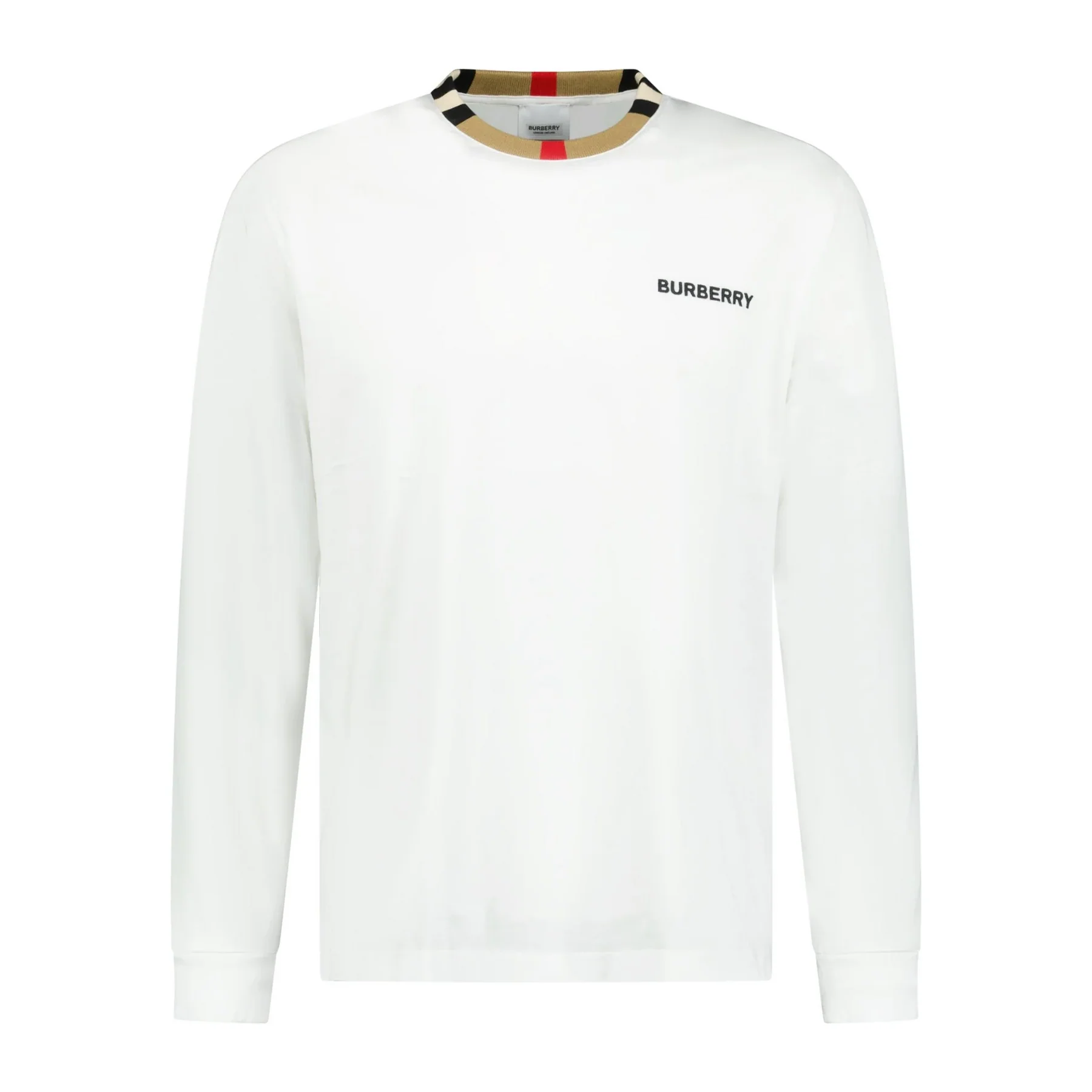 Burberry Check Long Sleeve T Shirt White
