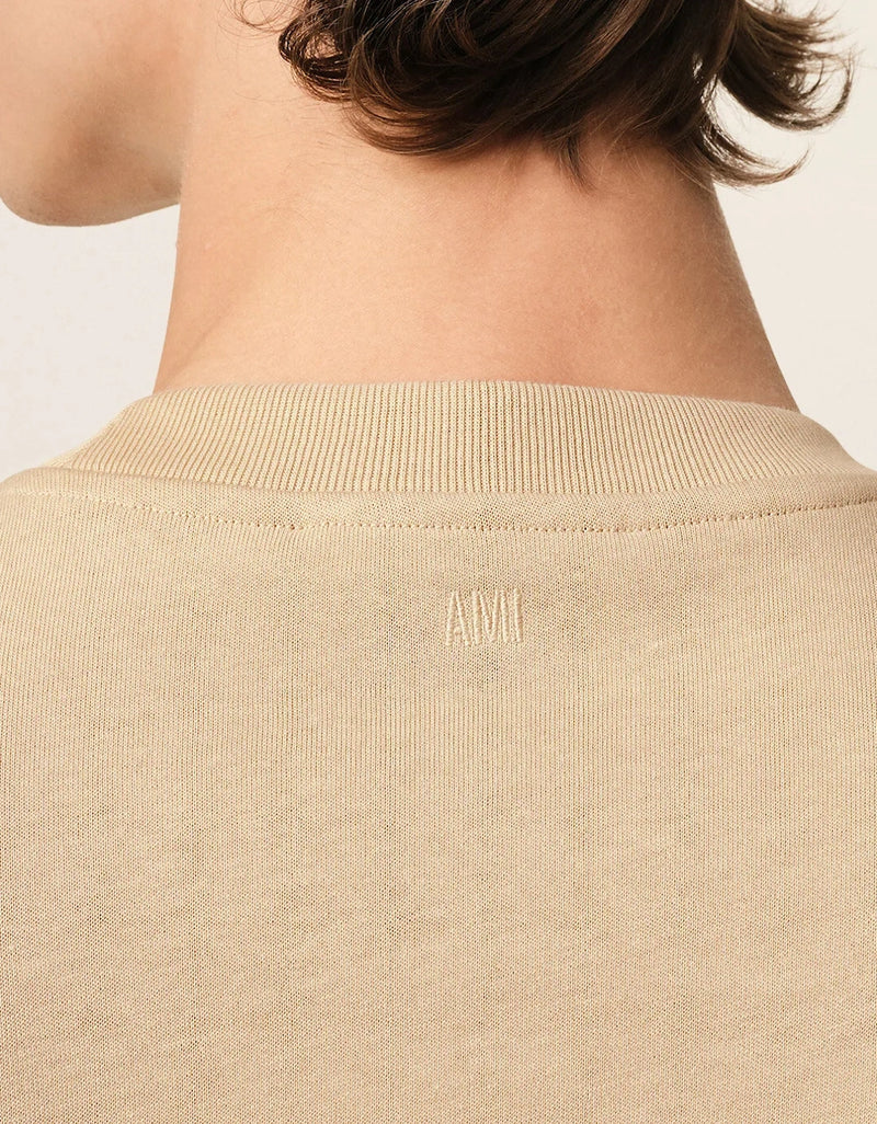 Ami Paris Embossed Logo T Shirt Beige