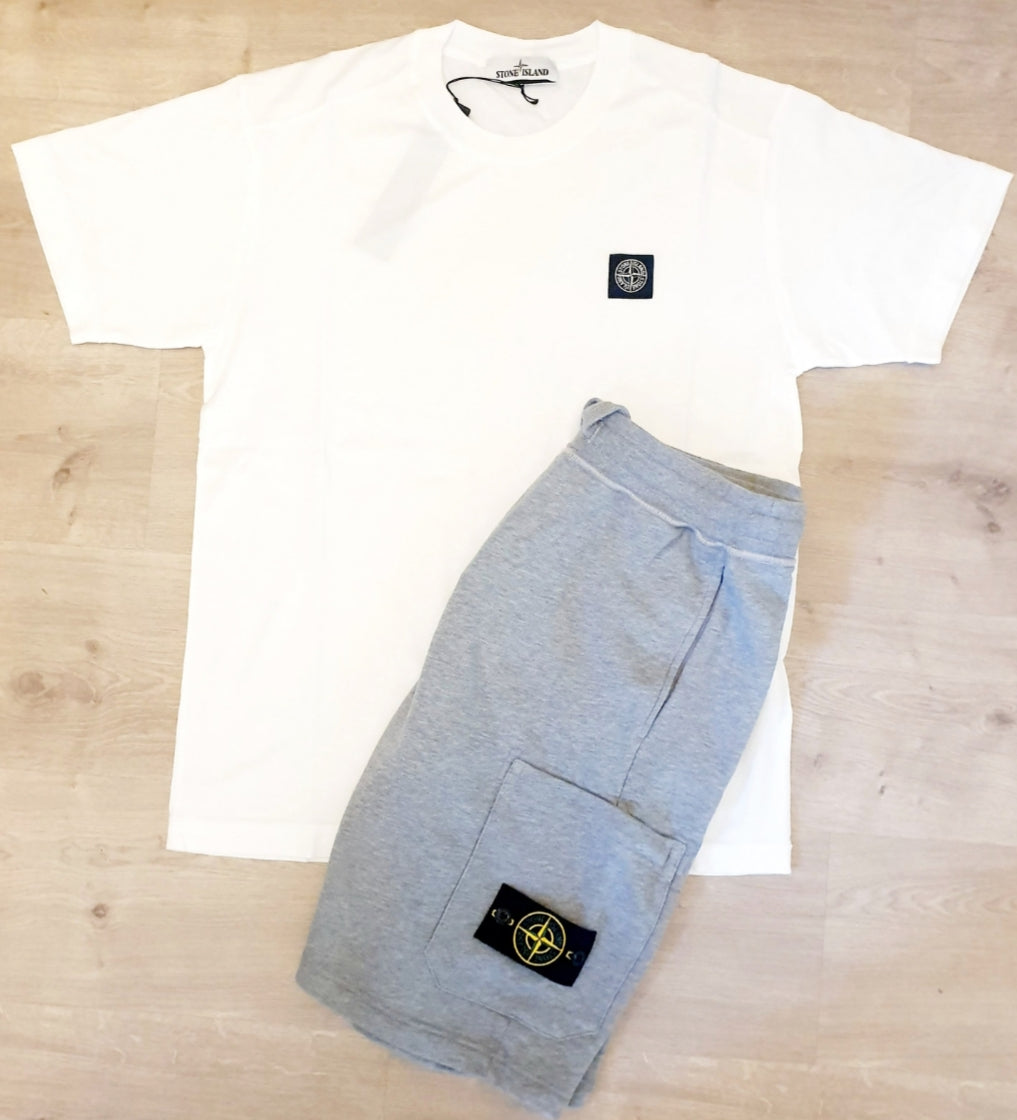 Stone Island Patch Shorts Set Grey/White